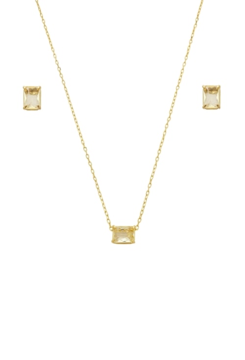 CONJUNTO DOURADO COM PEDRA RETANGULAR YELLOW CJ159-O