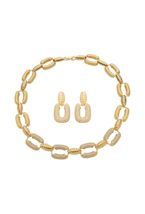 CONJUNTO ELOS OVAIS CRAVEJADOS BANHADO OURO CJ200-O