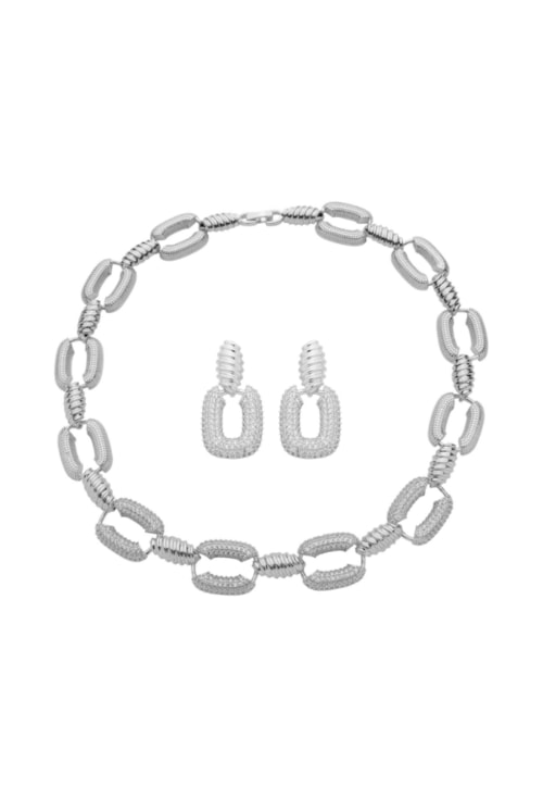 CONJUNTO ELOS OVAIS CRAVEJADOS BANHADO RÓDIO CJ200-R