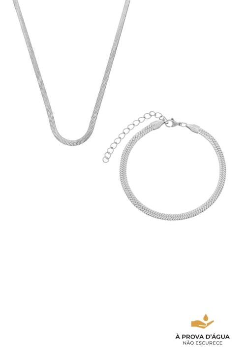 CONJUNTO FITA COLAR E PULSEIRA AÇO INOX POLIDO CJ164-A