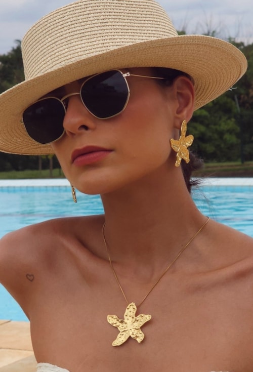 CONJUNTO FLOR ORGÂNICA EM AÇO DOURADO CJ167-AD