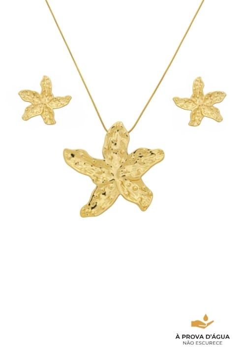 CONJUNTO FLOR ORGÂNICA EM AÇO DOURADO CJ167-AD