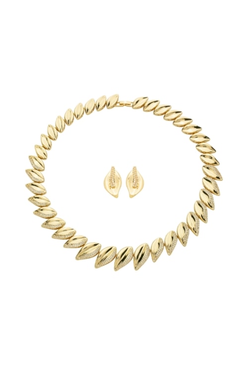 CONJUNTO FOLHAS CRAVEJADO OURO CJ201-O