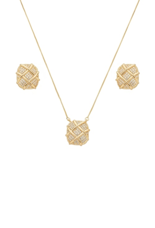 CONJUNTO GEOMÉTRICO CRAVEJADO OURO CJ199-O