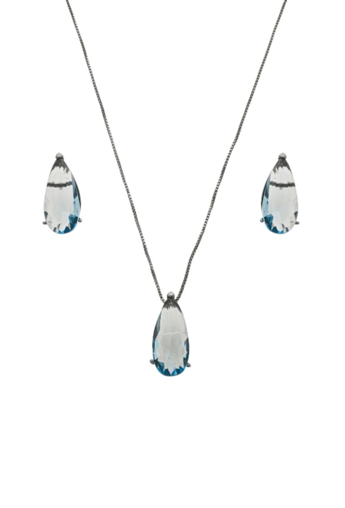 CONJUNTO GOTA AZUL TOPÁZIO NO GRAFITE CJ131-G