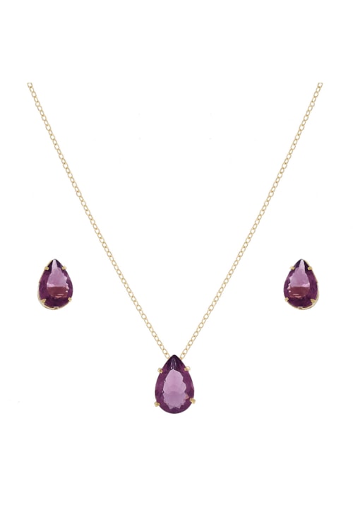 CONJUNTO GOTA COM PEDRA AMETISTA CJ035-O