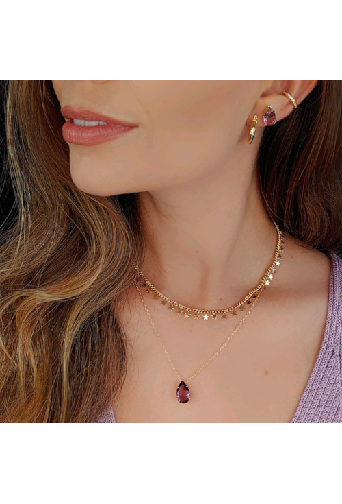 CONJUNTO GOTA COM PEDRA AMETISTA CJ035-O
