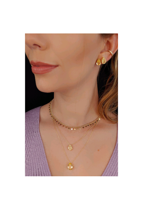CONJUNTO GOTA COM PEDRA CITRINO FUSION CJ032-O