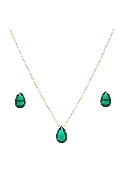 CONJUNTO GOTA COM PEDRA ESMERALDA COLOMBIANA CJ030-O