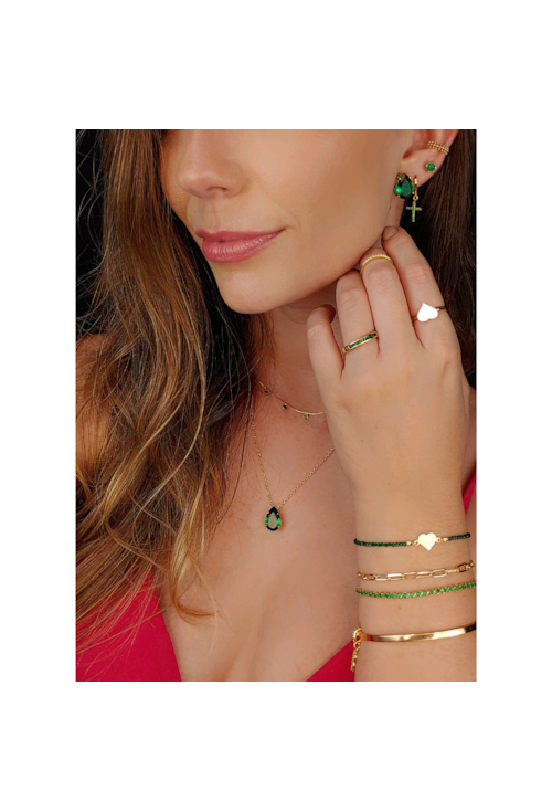 CONJUNTO GOTA COM PEDRA ESMERALDA COLOMBIANA CJ030-O