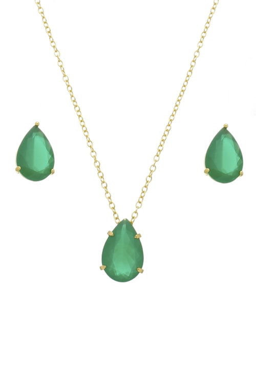 CONJUNTO GOTA COM PEDRA ESMERALDA LEITOSA CJ030-O CONJUNTO GOTA COM PEDRA ESMERALDA LEITOSA CJ030-O