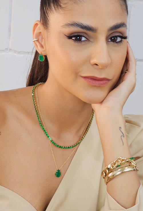 CONJUNTO GOTA COM PEDRA ESMERALDA LEITOSA CJ030-O