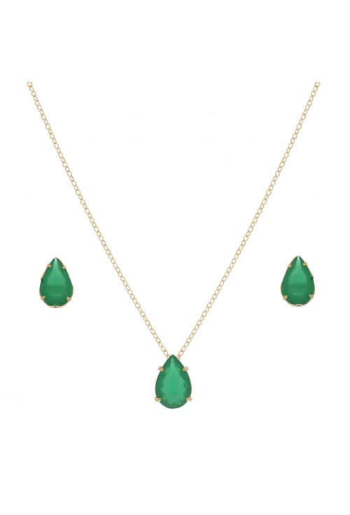CONJUNTO GOTA COM PEDRA ESMERALDA LEITOSO CJ035-O CONJUNTO GOTA COM PEDRA ESMERALDA LEITOSO CJ035-O