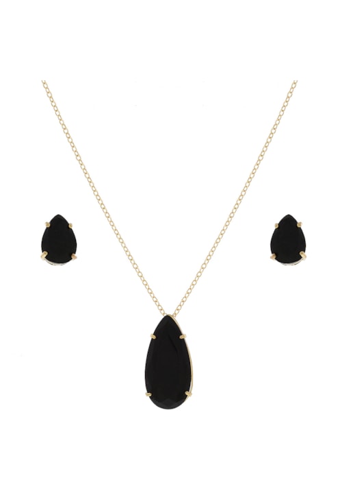 CONJUNTO GOTA COM PEDRA ÔNIX CJ036-O