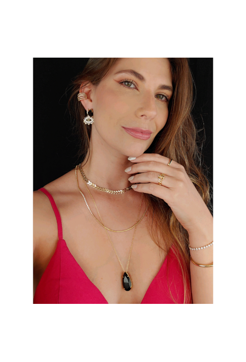 CONJUNTO GOTA COM PEDRA ÔNIX CJ036-O