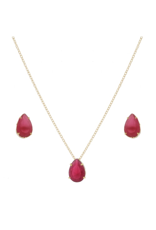 CONJUNTO GOTA COM PEDRA RUBELITA LEITOSO CJ035-O