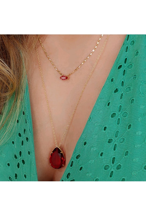 CONJUNTO GOTA COM PEDRA RUBI CJ037-O