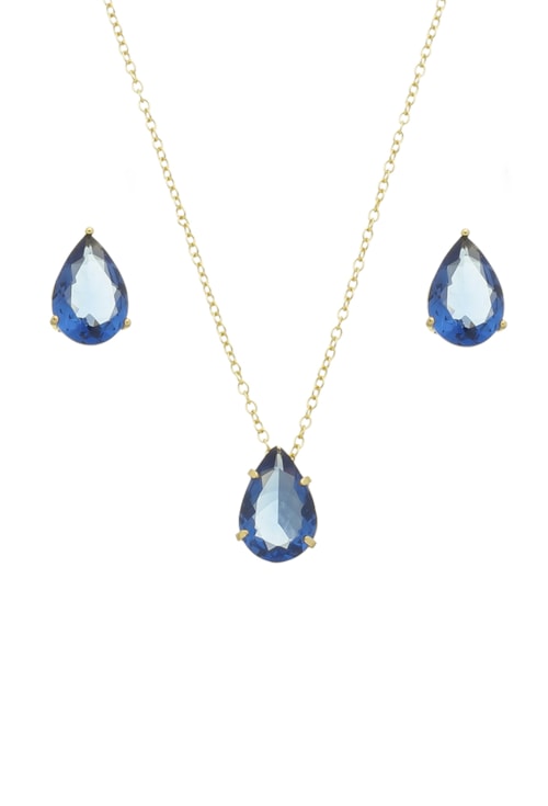 CONJUNTO GOTA COM PEDRA SAFIRA CJ030-O