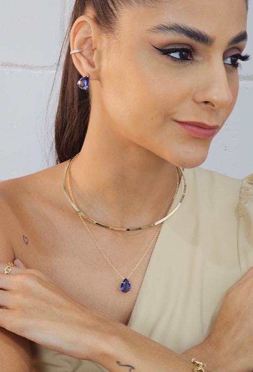 CONJUNTO GOTA COM PEDRA SAFIRA CJ030-O