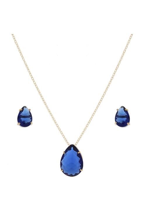 CONJUNTO GOTA COM PEDRA SAFIRA CJ034-O