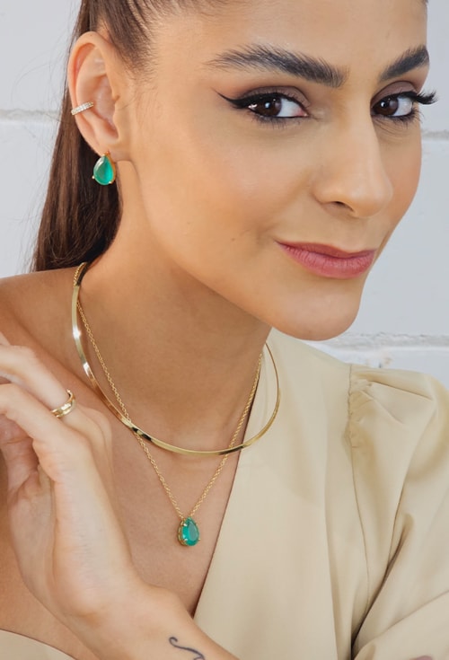 CONJUNTO GOTA COM PEDRA TURMALINA LEITOSA CJ030-O
