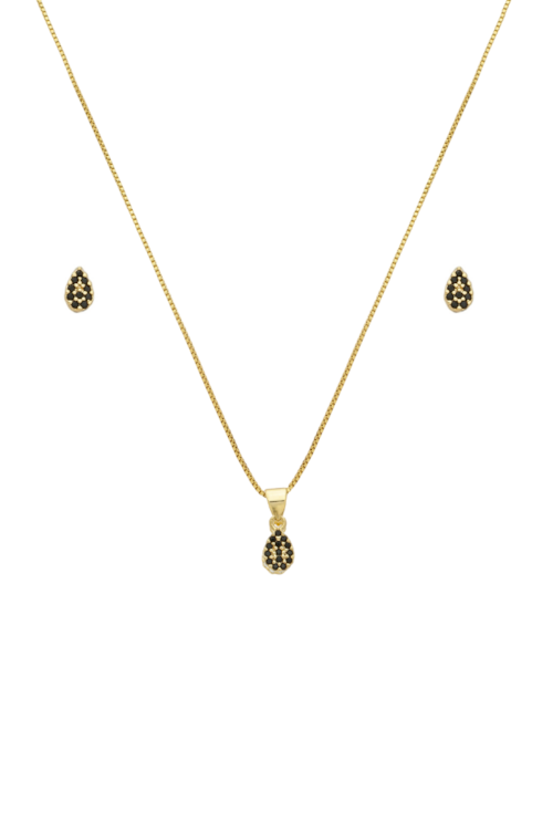 CONJUNTO GOTA CRAVEJADA COM MICRO ZIRCÔNIAS ÔNIX CJ127-O