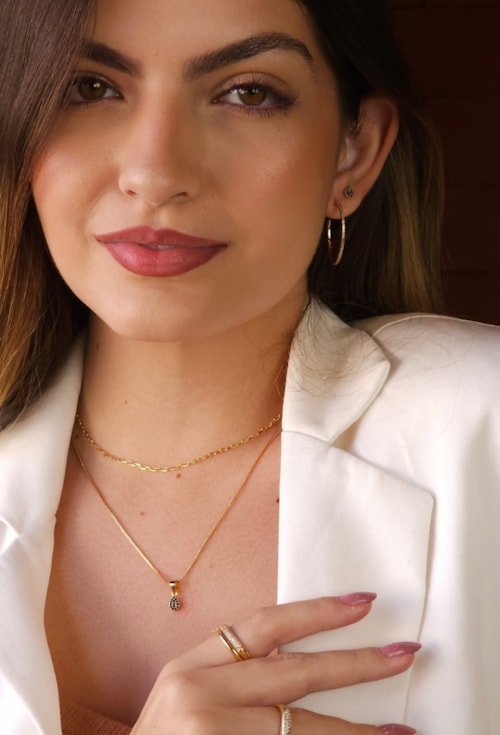CONJUNTO GOTA CRAVEJADA COM MICRO ZIRCÔNIAS ÔNIX CJ127-O