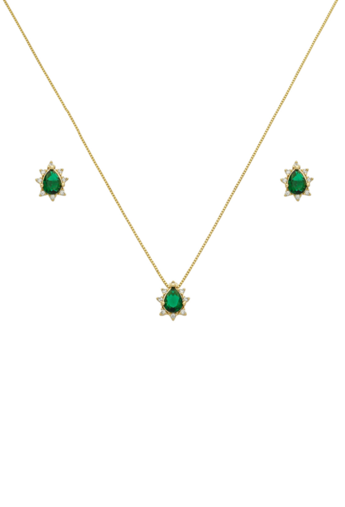 CONJUNTO GOTA CRAVEJADA ESMERALDA CJ130-O