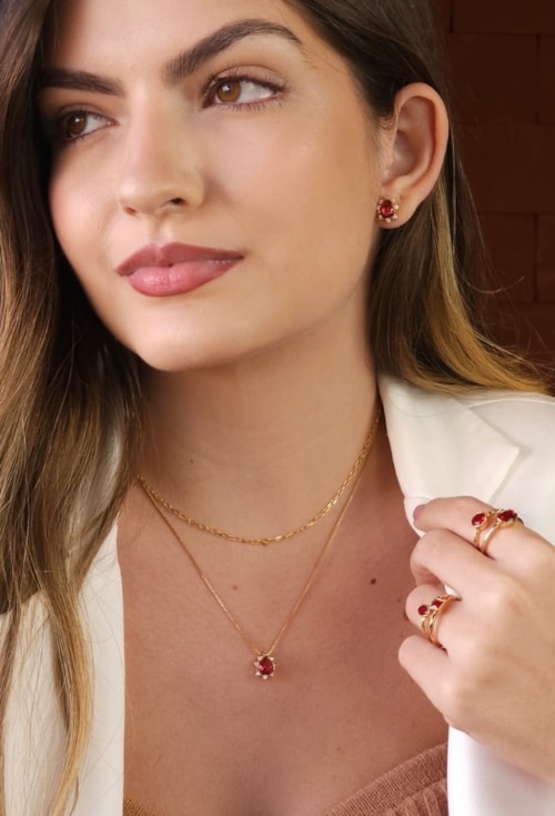 CONJUNTO GOTA CRAVEJADA RUBI CJ130-O