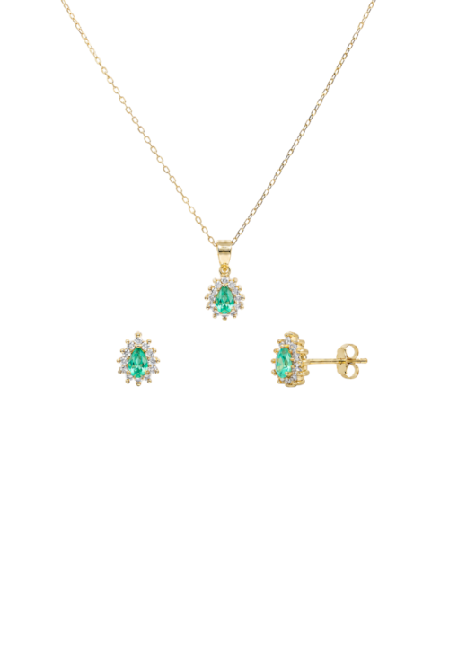 CONJUNTO GOTA CRAVEJADO COM ZIRCÔNIA TURMALINA CJ219-O