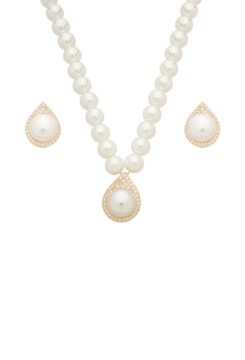CONJUNTO GOTA PÉROLA SHELL CRAVEJADO BANHADO OURO CJ198-O
