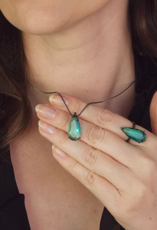 CONJUNTO GOTA TURMALINA NO GRAFITE CJ131-G