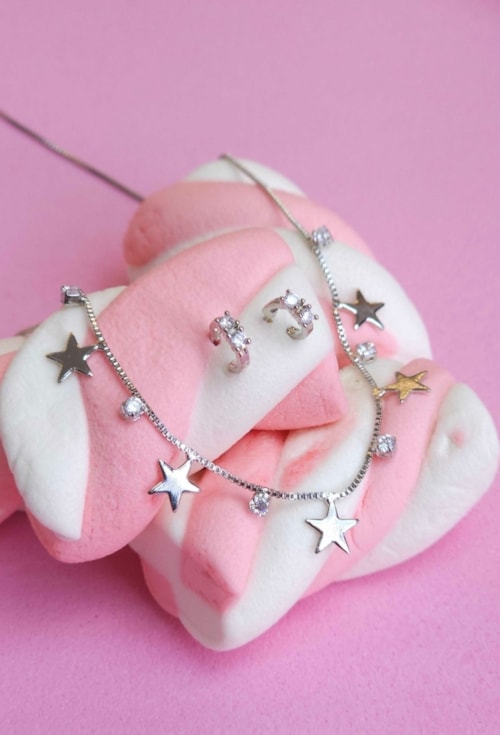 CONJUNTO INFANTIL ESTRELAS DELICADO COM BRINCO ARGOLINHA CJ155-R