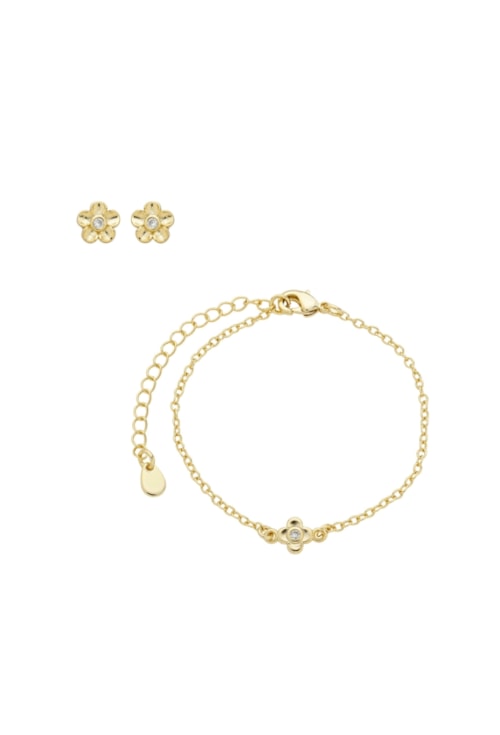 CONJUNTO INFANTIL FLOR COM ZIRCÔNIA CJ142-O
