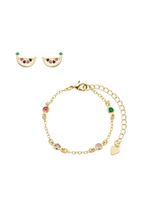 CONJUNTO INFANTIL MELANCIA COM PEDRAS COLORIDAS CJ158-O