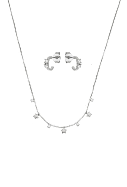 CONJUNTO INFANTIL PONTOS DE LUZ E ESTRELA COM ARGOLINHA CRAVEJADA CJ157-R
