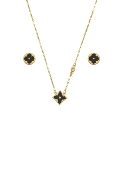 CONJUNTO INSPIRAÇÃO TREVO ÔNIX NO OURO CJ125-O