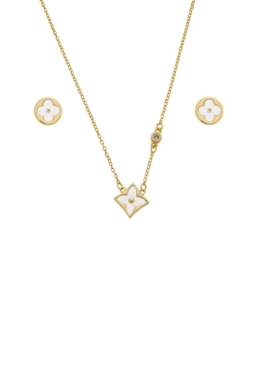 CONJUNTO INSPIRAÇÃO TREVO PEROLADO NO OURO CJ125-O CONJUNTO INSPIRAÇÃO TREVO PEROLADO NO OURO CJ125-O