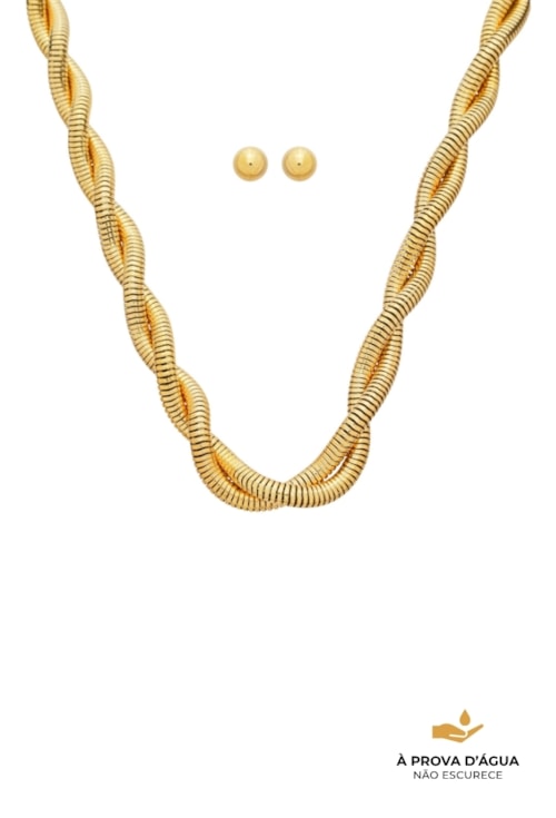 CONJUNTO MALHA TORCIDA EM AÇO DOURADO CJ168-AD