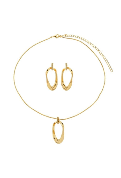 CONJUNTO ORGÂNICO COM PINGENTE E BRINCO OVAL CJ137-O