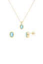 CONJUNTO OVAL COM PEDRA AZUL PARAÍBA BANHADO A OURO CJ215-O