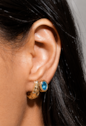 CONJUNTO OVAL COM PEDRA AZUL PARAÍBA BANHADO A OURO CJ215-O