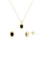CONJUNTO OVAL COM PEDRA ÔNIX BANHADO A OURO CJ215-O