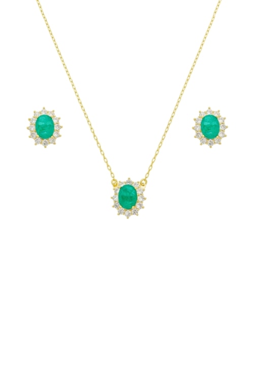 CONJUNTO OVAL TURMALINA FUSION CRAVEJADO OURO CJ183-O