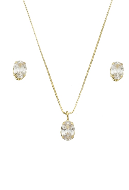 CONJUNTO PEDRA OVAL PEQUENA NO CRISTAL CJ088-O