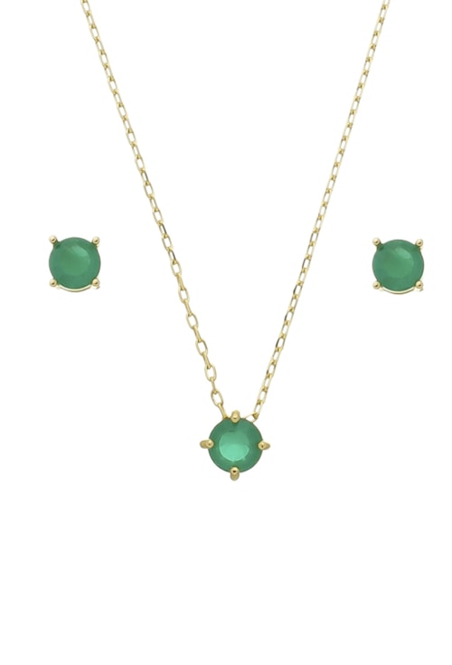 CONJUNTO PEDRA REDONDA DE ESMERALDA LEITOSA CJ067-O