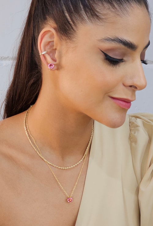 CONJUNTO PEDRA REDONDA GRANDE DE SAFIRA ROSA CJ092-O