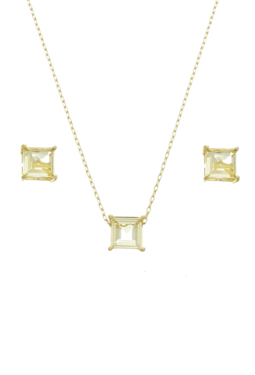 CONJUNTO QUADRADO COM PEDRA CITRINO CJ082-O