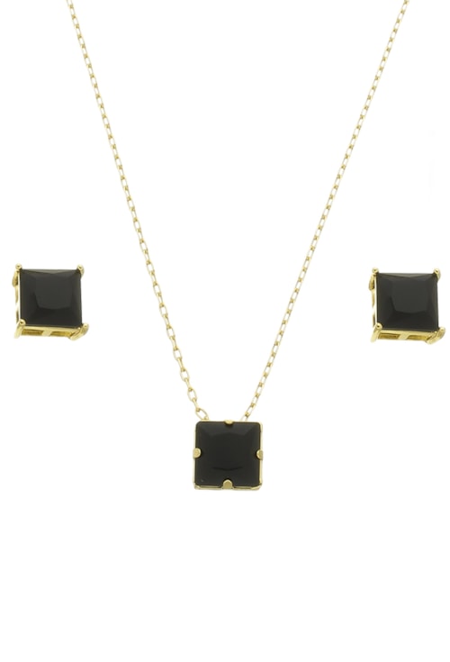CONJUNTO QUADRADO COM PEDRA ÔNIX CJ082-O