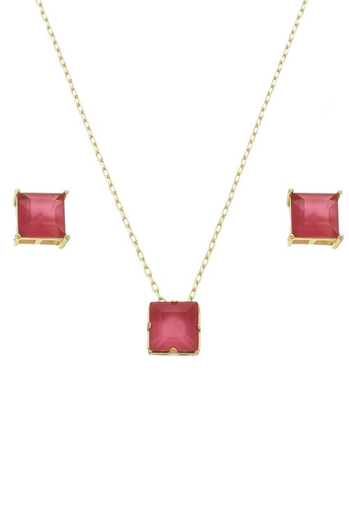 CONJUNTO QUADRADO COM PEDRA RUBELITA LEITOSA CJ082-O